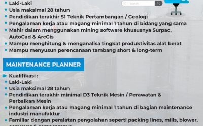 INFO LOKER : Mine Planner & Maintenance Planner